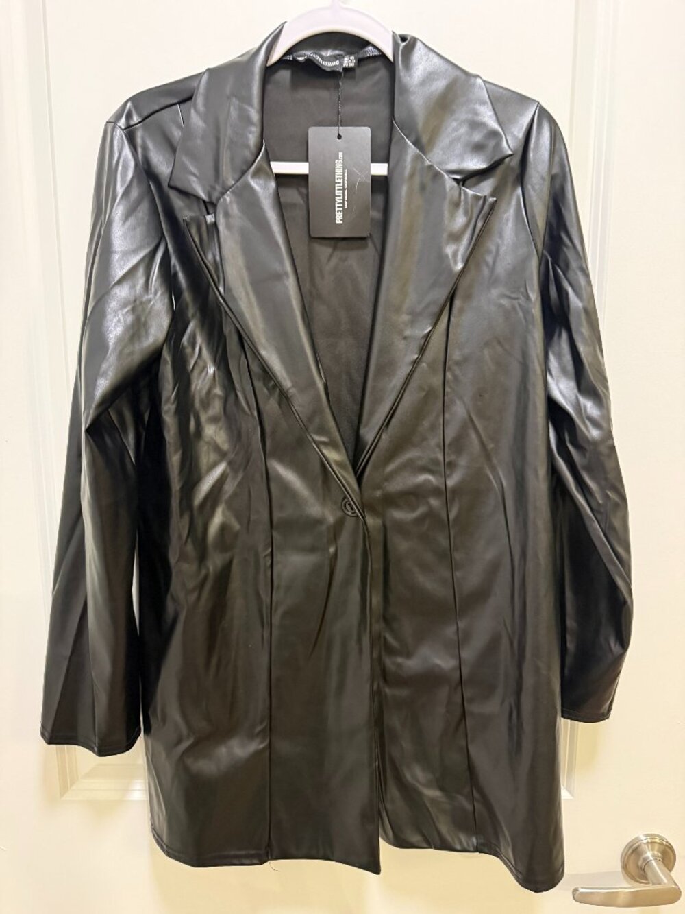 PrettyLittleThing Women's Black Faux Leather Longline Blazer Jacket US 6 Size US